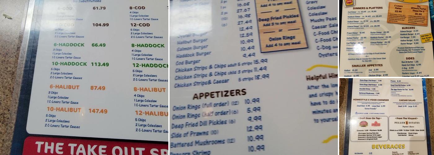 C-Lovers Fish & Chips Menu