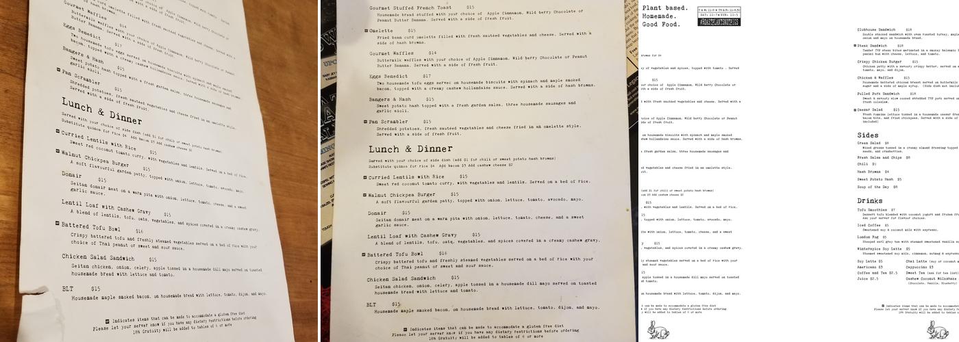The Clever Rabbit Vegetarian Cafe Menu