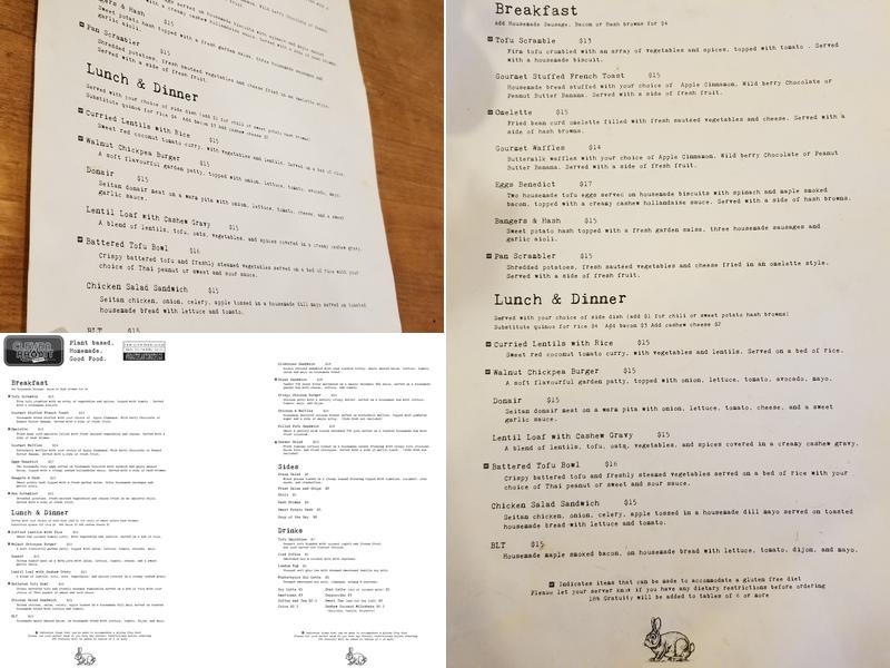 The Clever Rabbit Vegetarian Cafe Menu