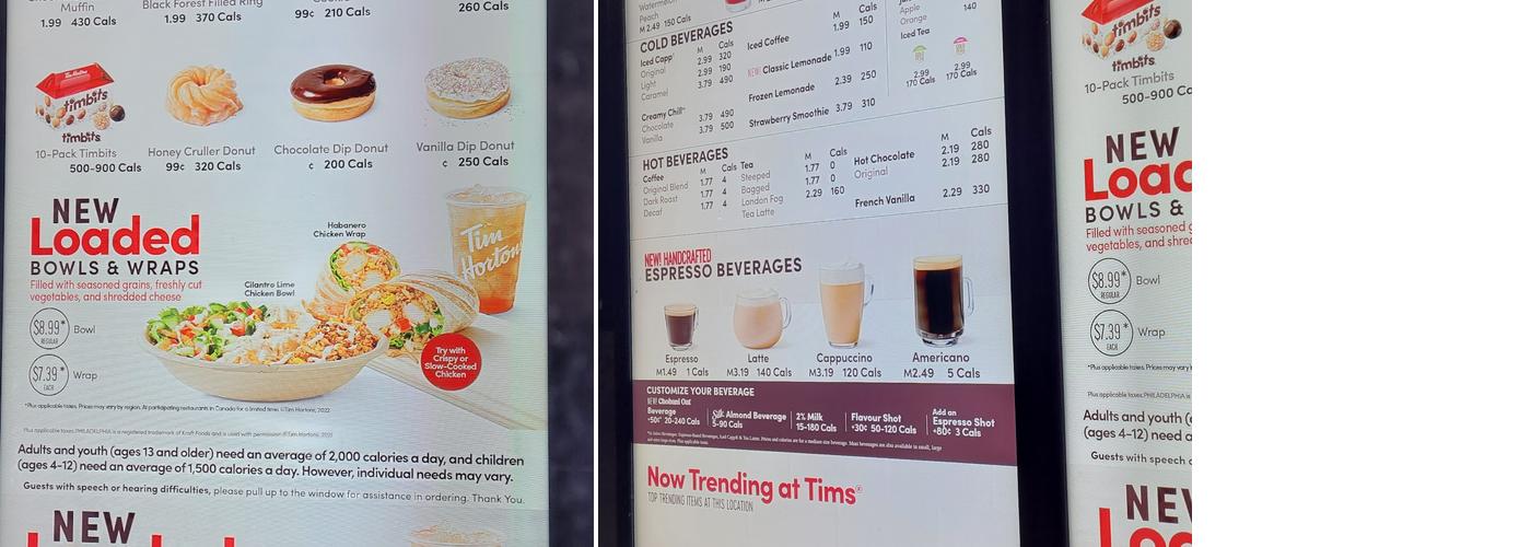 Tim Hortons Menu