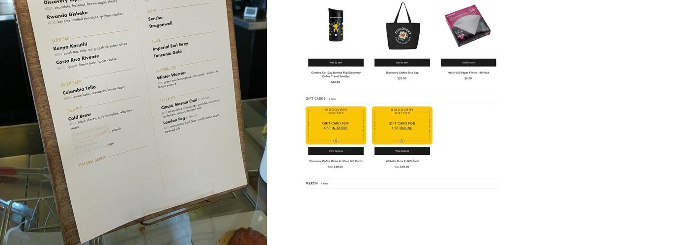 Discovery Coffee Menu
