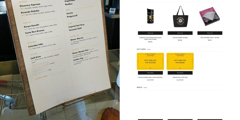 Discovery Coffee Menu