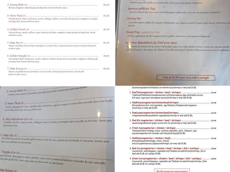 Pick Thai Menu