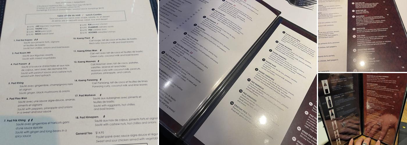 Restaurant Thaïlande Menu