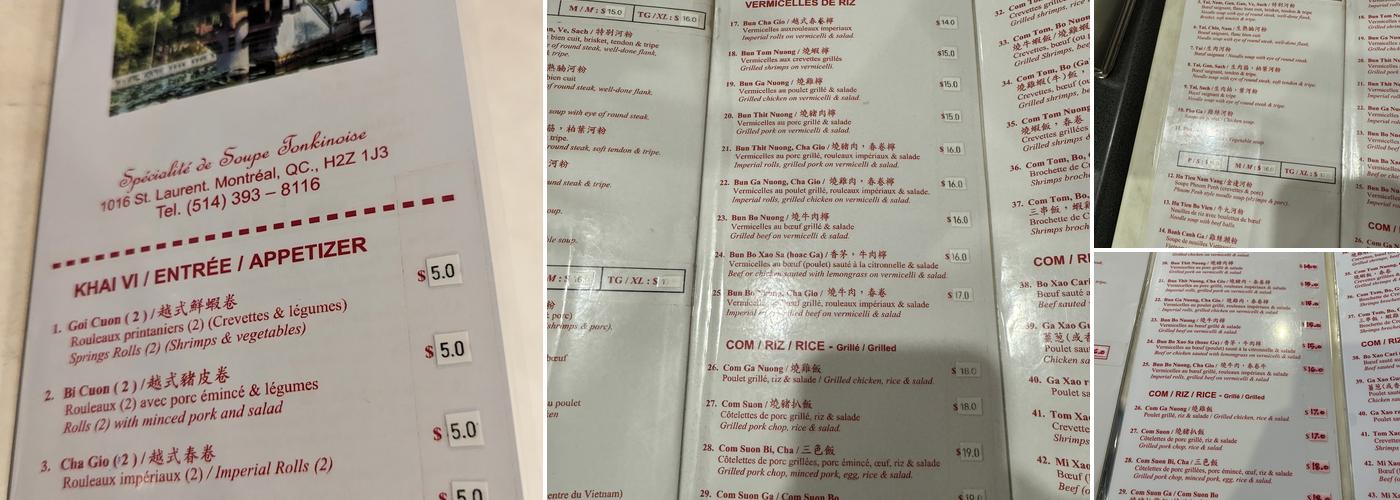 Pho Bac Menu