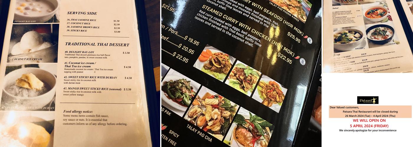 Patsara Thai Menu