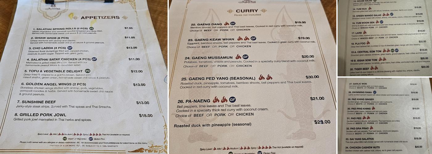 Sala Thai Menu