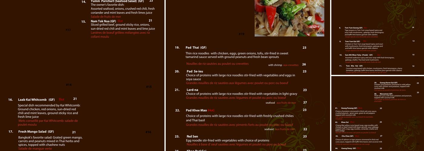 Khao Thai Restaurant Menu