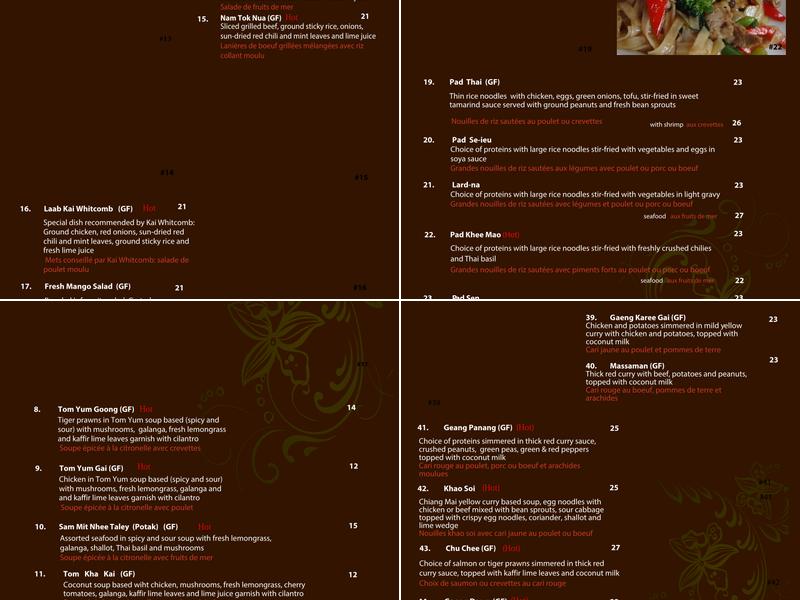 Khao Thai Restaurant Menu