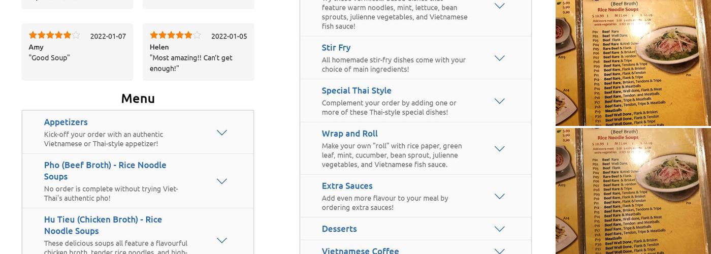 Viêt-Thai Menu