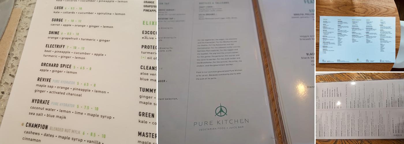 Pure Kitchen Elgin Menu