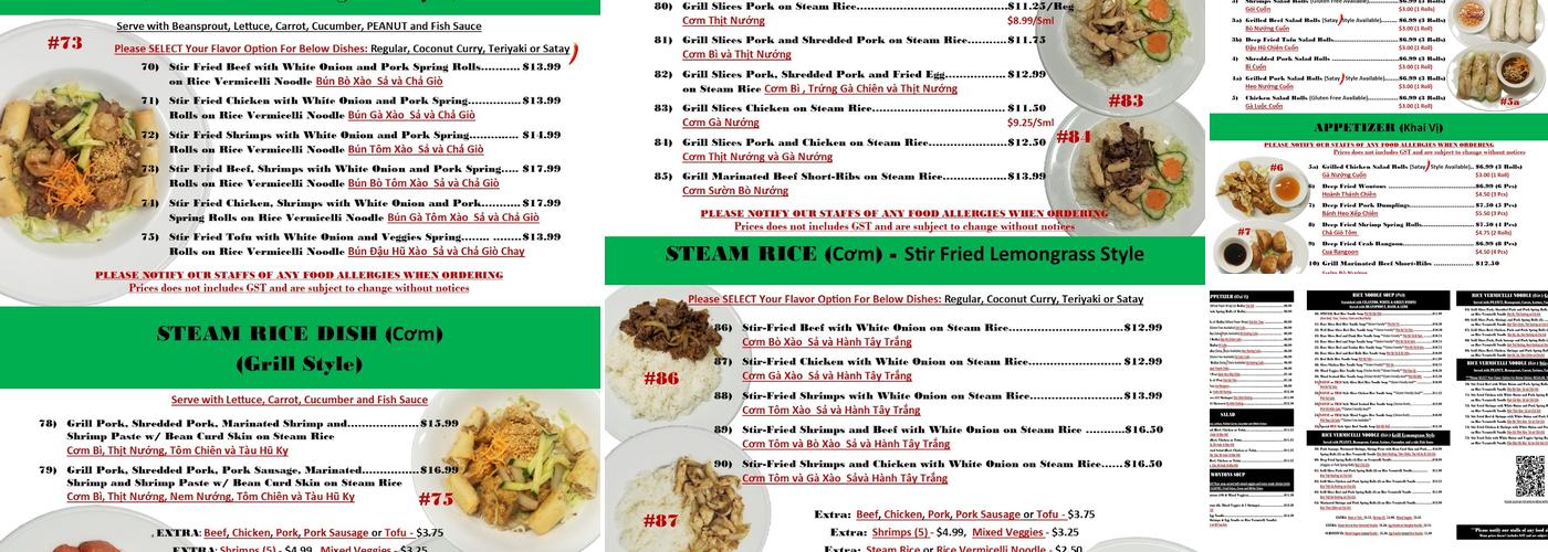 Saigon Night Menu