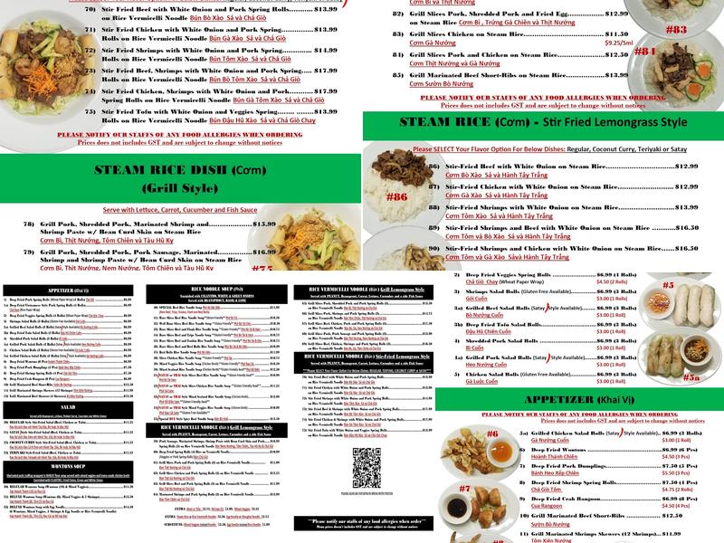 Saigon Night Menu