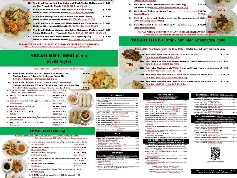 Saigon Night Menu