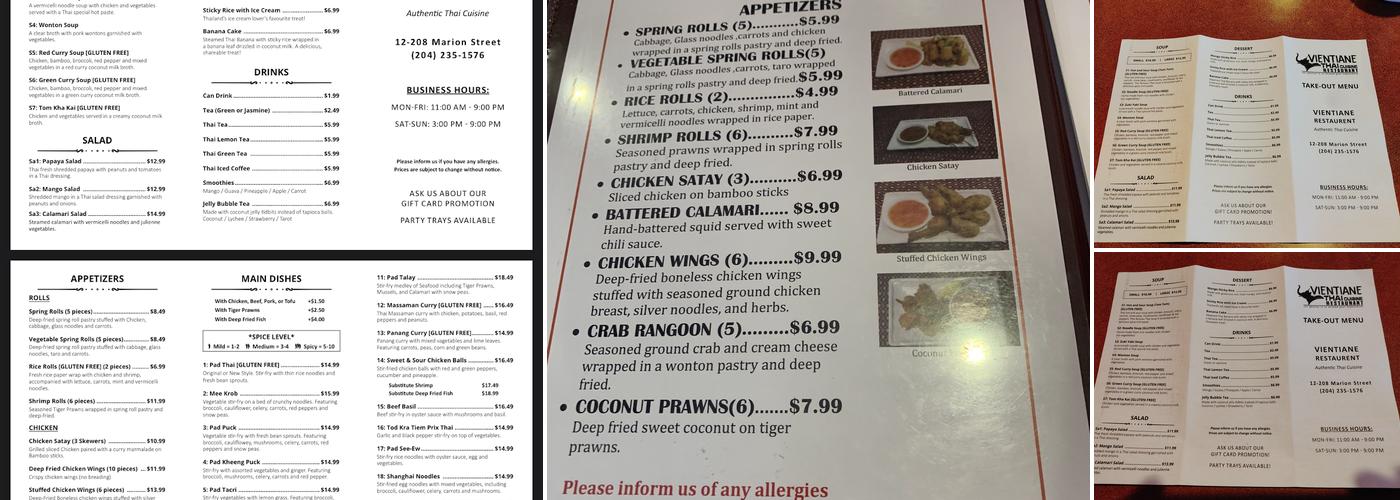Vientiane Restaurant Menu
