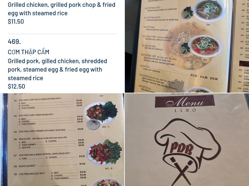 Pho Dau Bo Menu