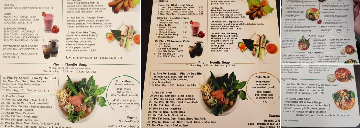 Pho Vy Restaurant Menu