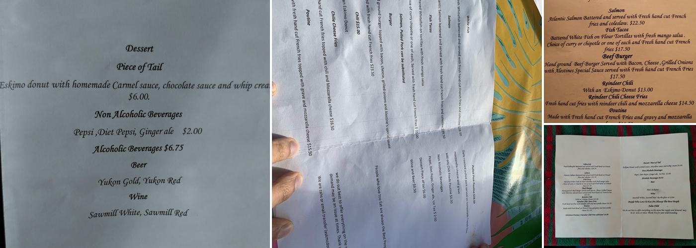 Alestine's Menu