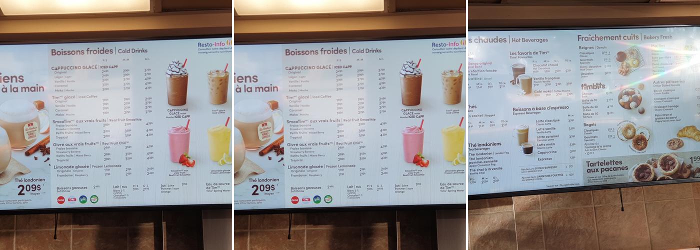Tim Hortons Menu