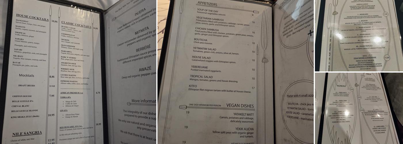 Nil Bleu (Le) Menu