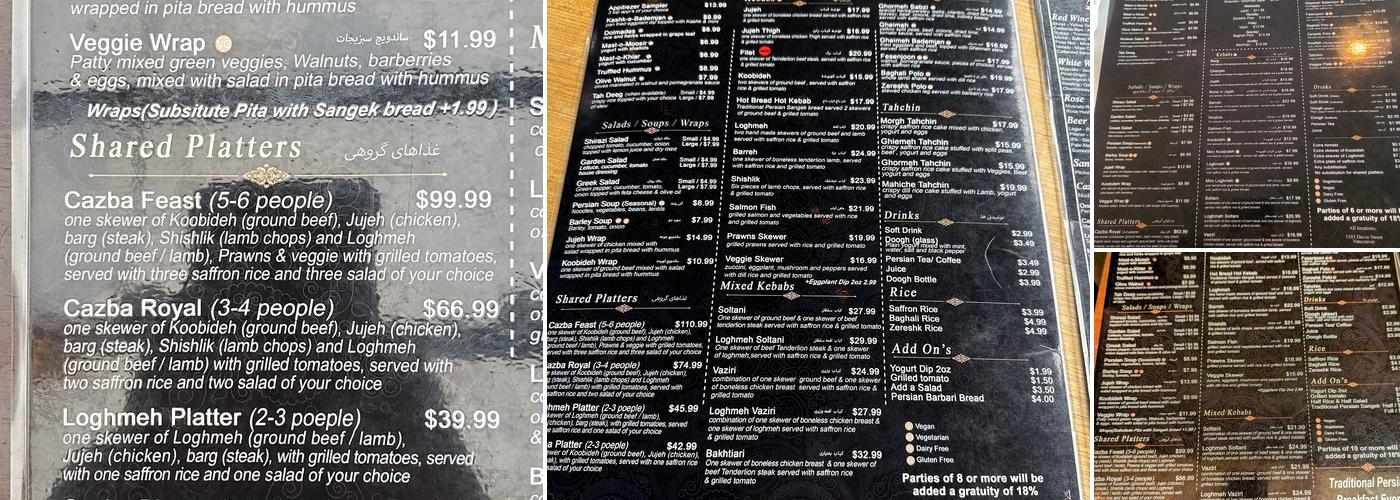 Cazba Restaurant Menu
