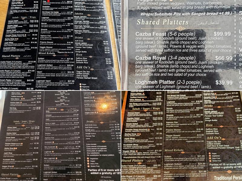 Cazba Restaurant Menu