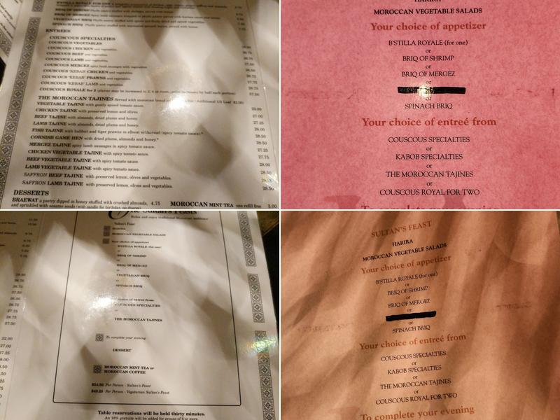 Sultan's Tent Menu
