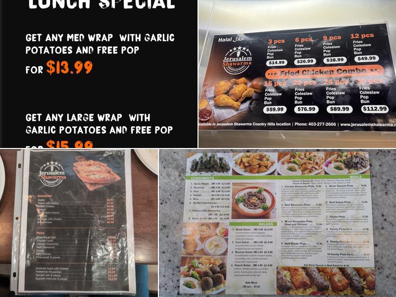 Jerusalem Shawarma Menu