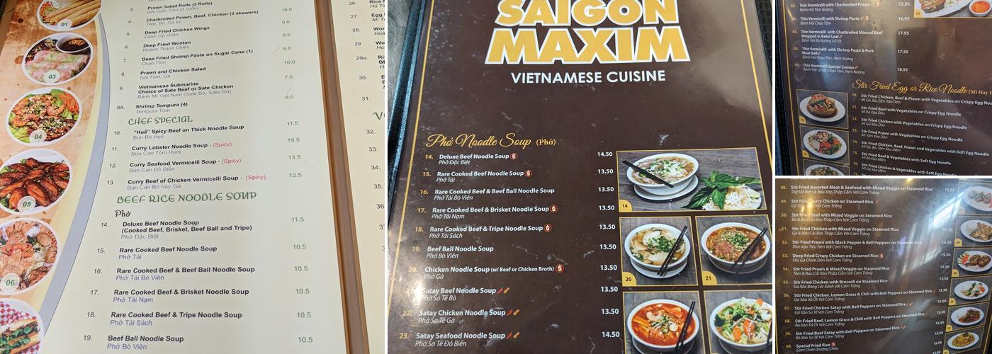 Saigon Maxim Menu