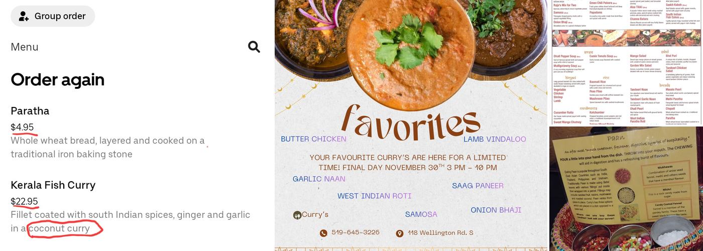 Curry's Restaurant Menu