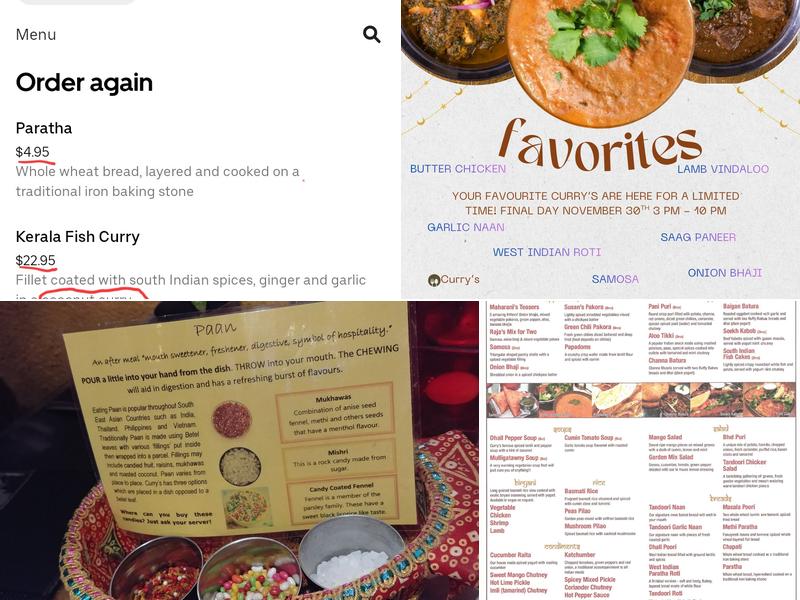 Curry's Restaurant Menu