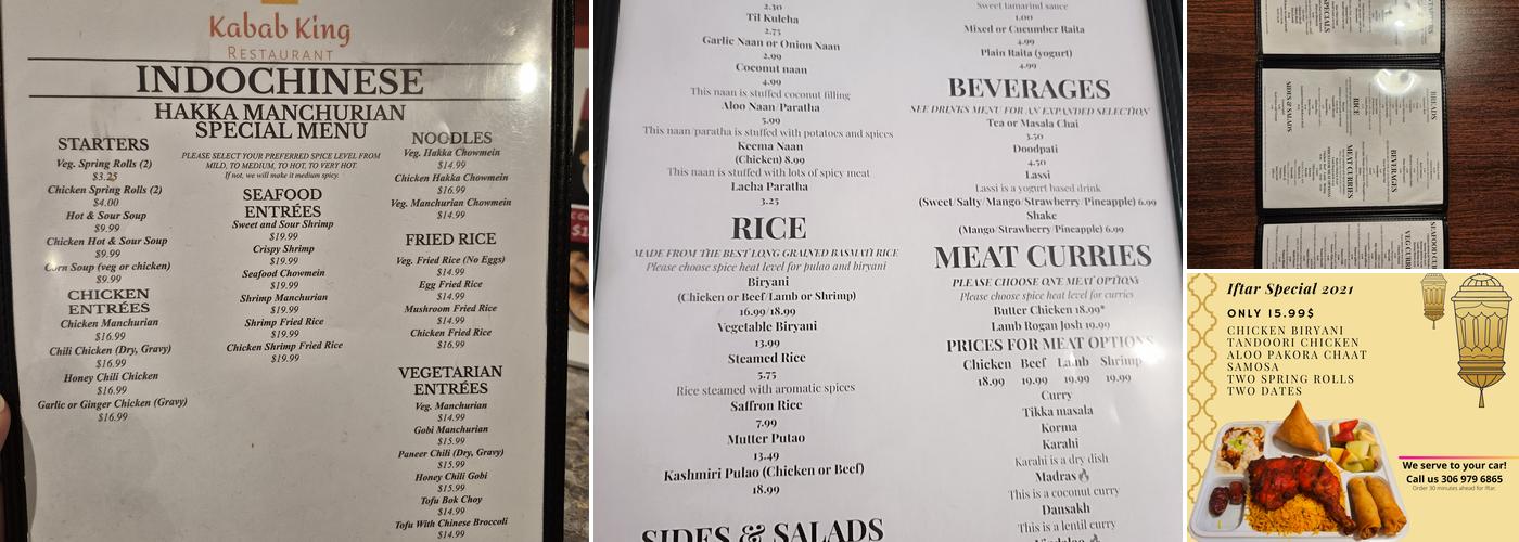Kabab King Menu