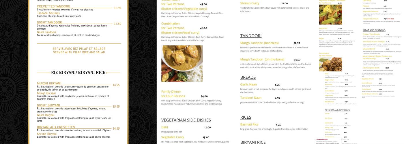 Restaurant Shalimar Menu