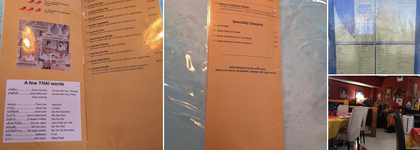 Kinaree Thai Restaurant Menu