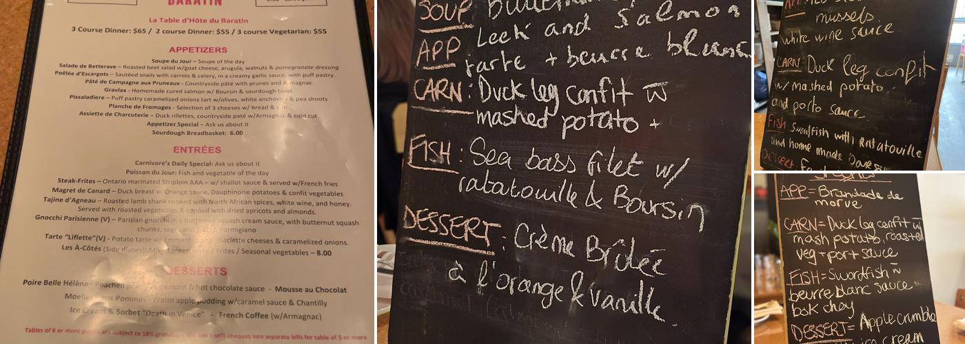 Le Baratin Menu