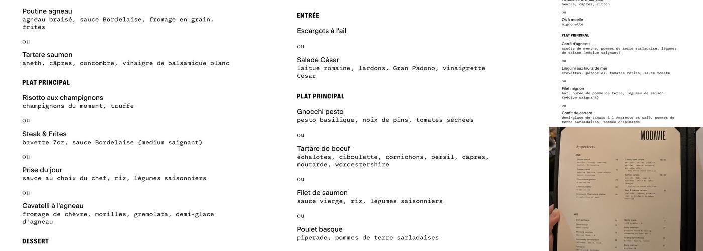Modavie Menu