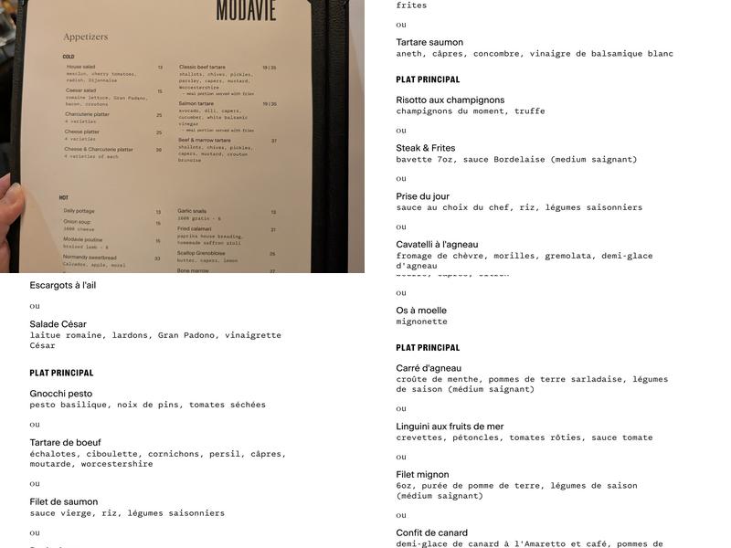 Modavie Menu