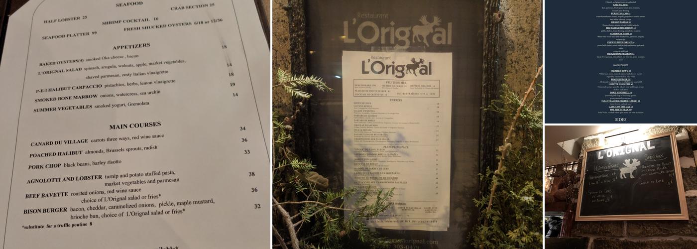 Restaurant L'Orignal Menu