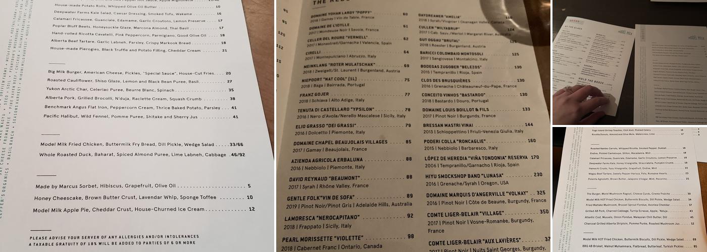 Model Milk Menu
