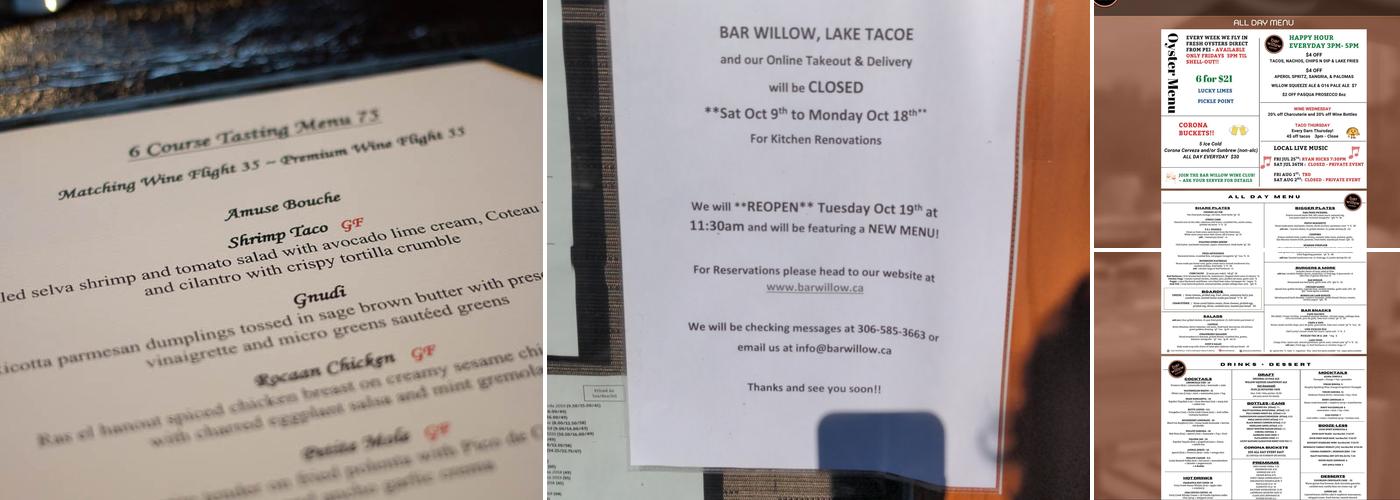 Bar Willow Eatery Menu