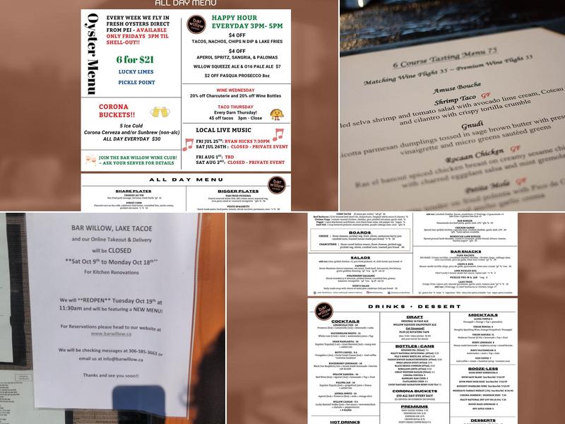 Bar Willow Eatery Menu