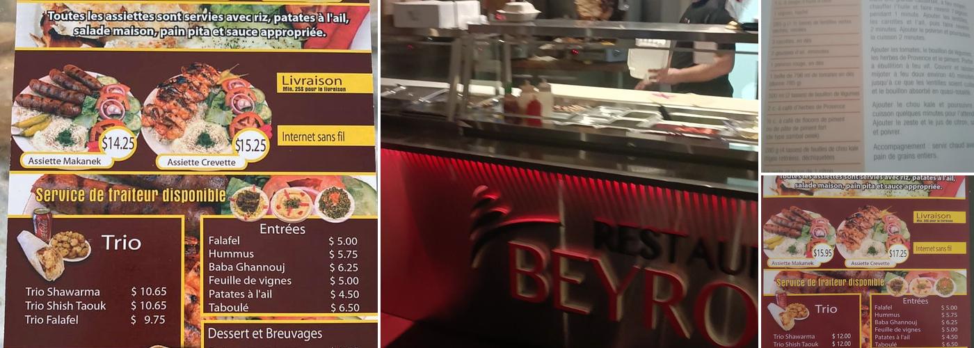 Restaurant Beyrouth Menu