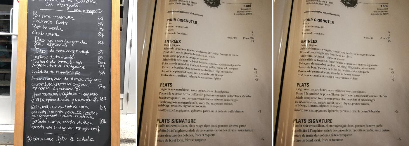 Auguste Restaurant Menu