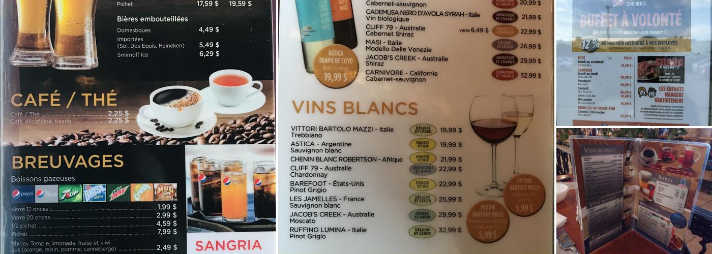 Saveurs des Continents - Sherbrooke Menu