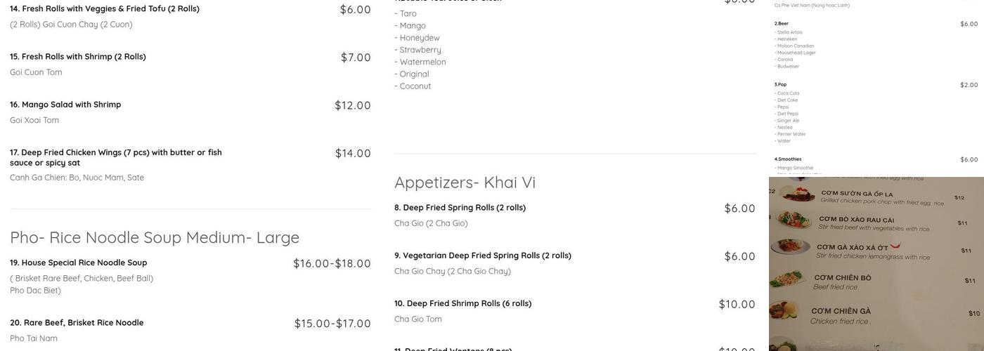 Pho Kingston Menu