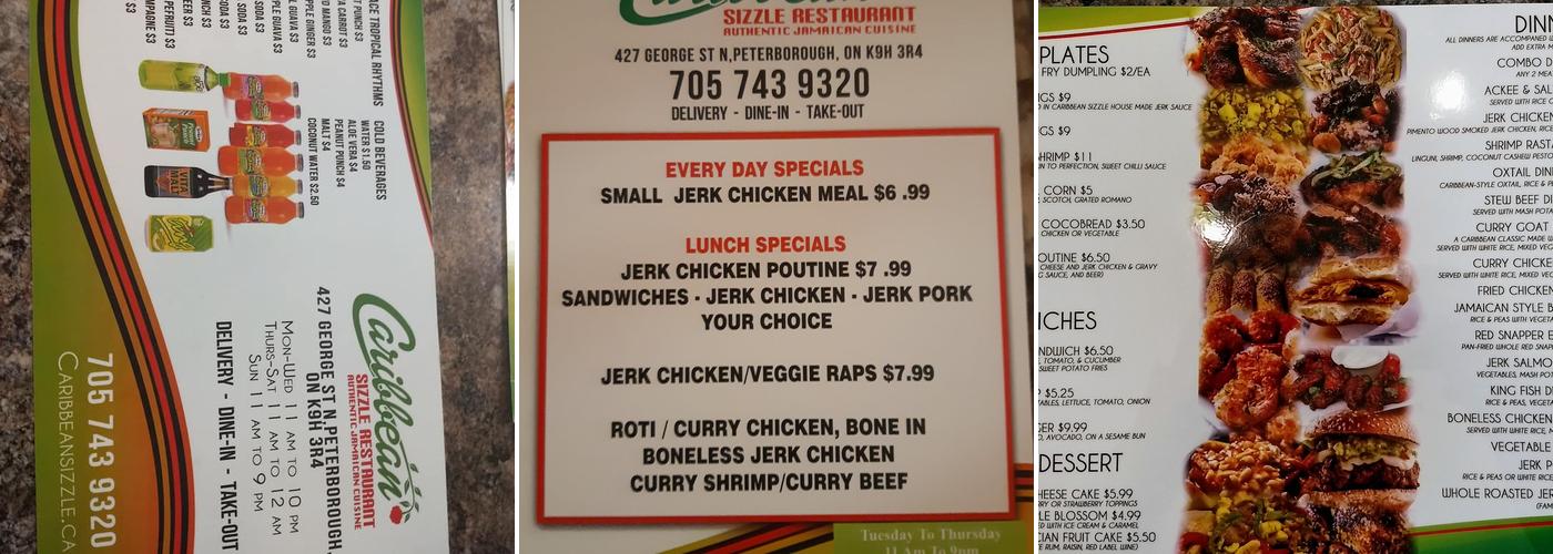 Caribbean Sizzle Menu