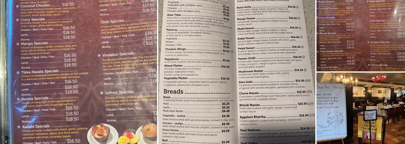 The Mango Tree Menu