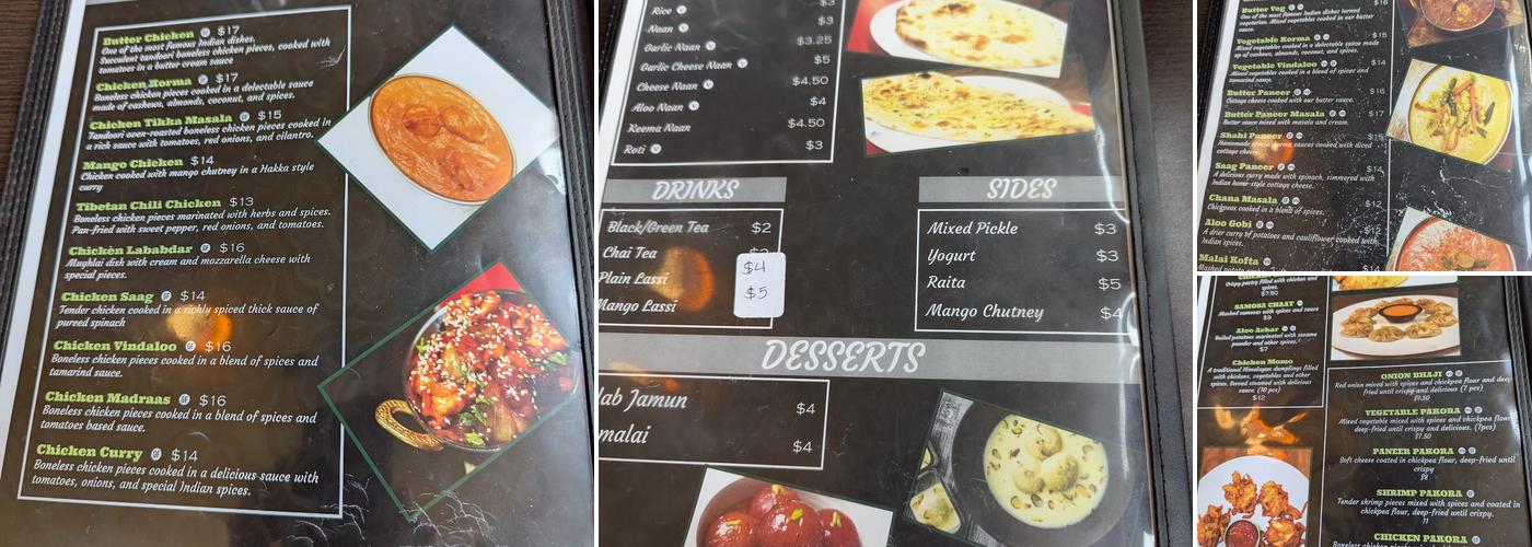 Himalayan Curry Menu