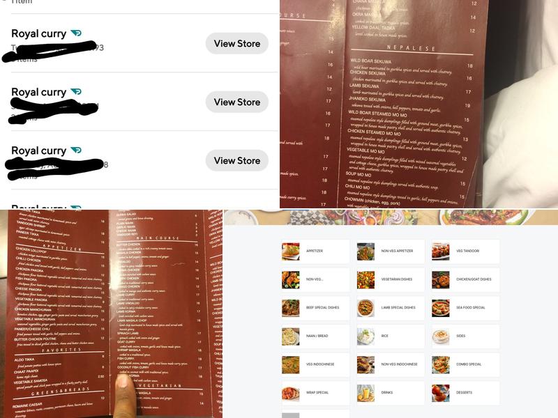 Royal curry Menu