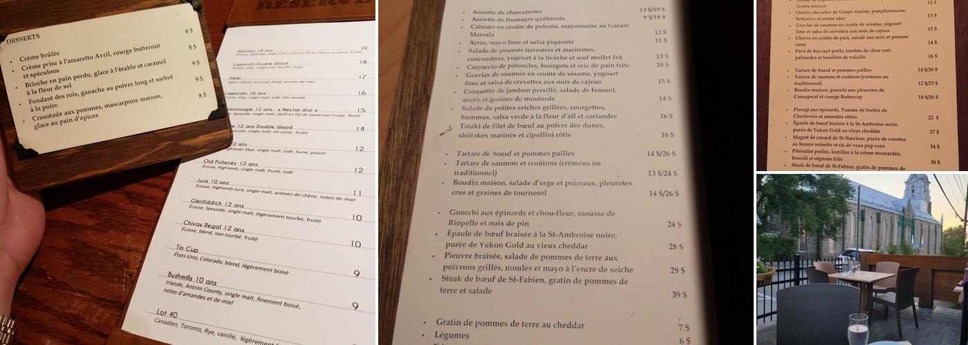 La Réserve Bistro Menu